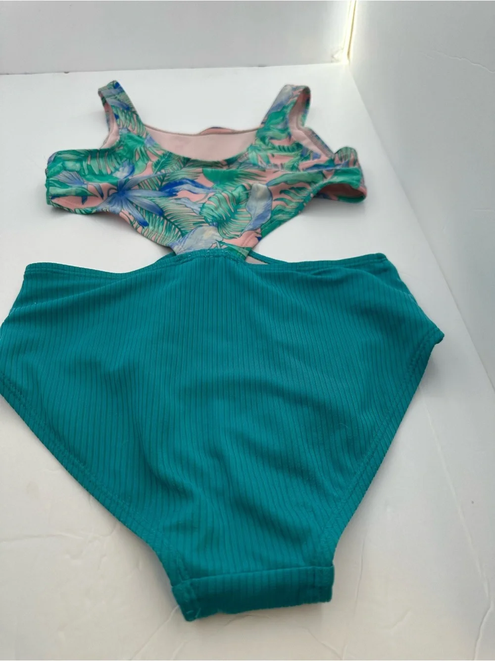 Art Class Pink Swimsuit with Tropical Green Trim, Size M(8)